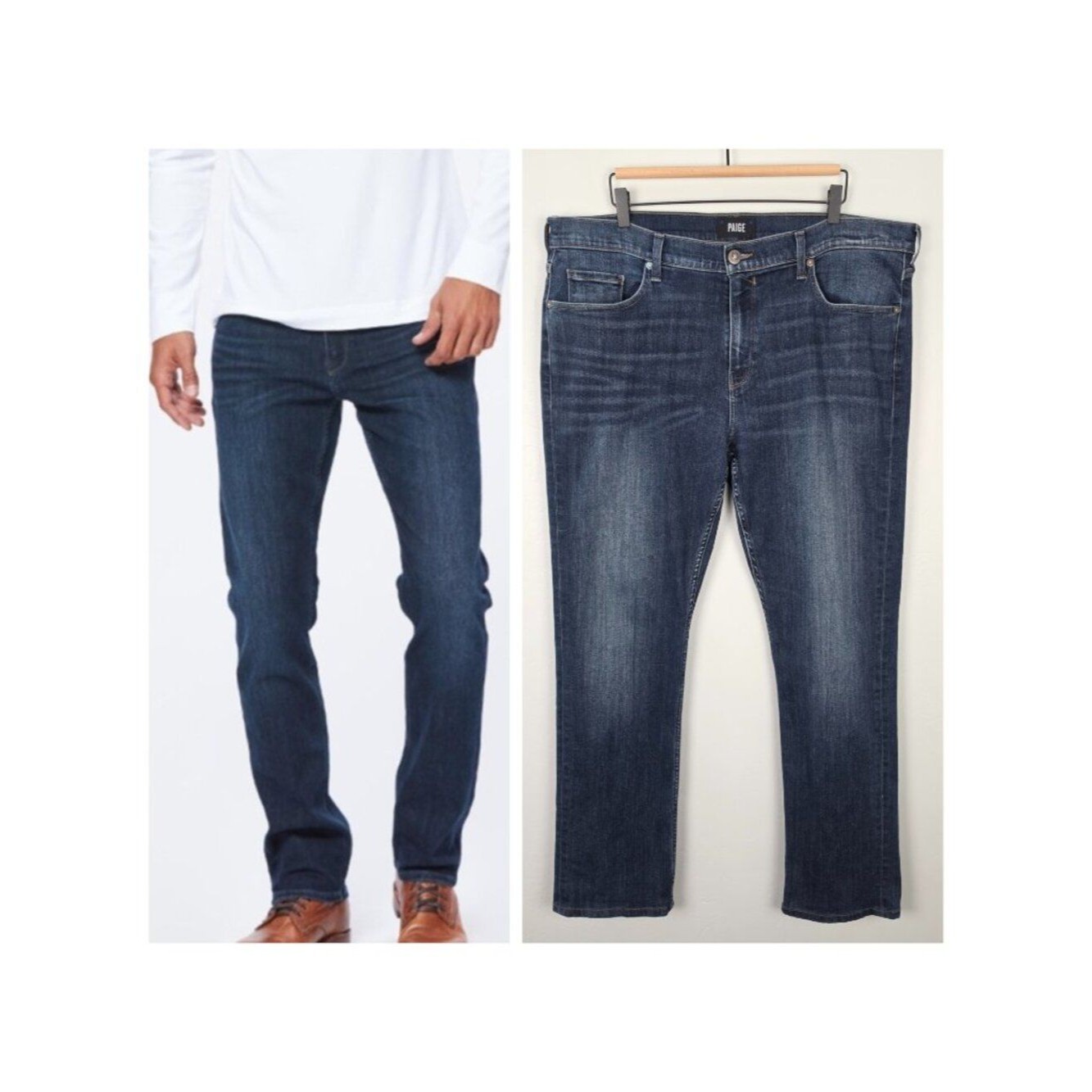 Paige Size 38x30 Federal Slim Straight Jeans Stretch Broderick Blue